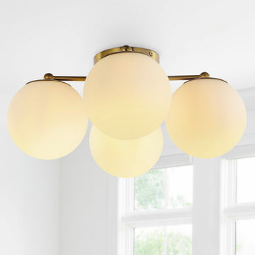 Orly 18" Bohemian Farmhouse Iron/Frosted Glass LED Semi Flush Mount - JONATHAN Y